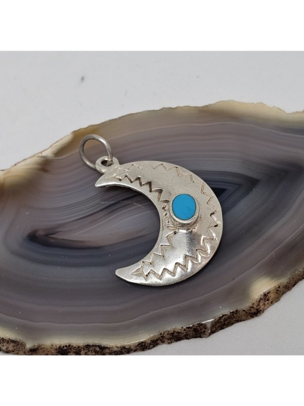 Sterling Silver 925 Crescent Moon Turquoise Stone Charm Pendant Southwestern - Picture 8 of 9